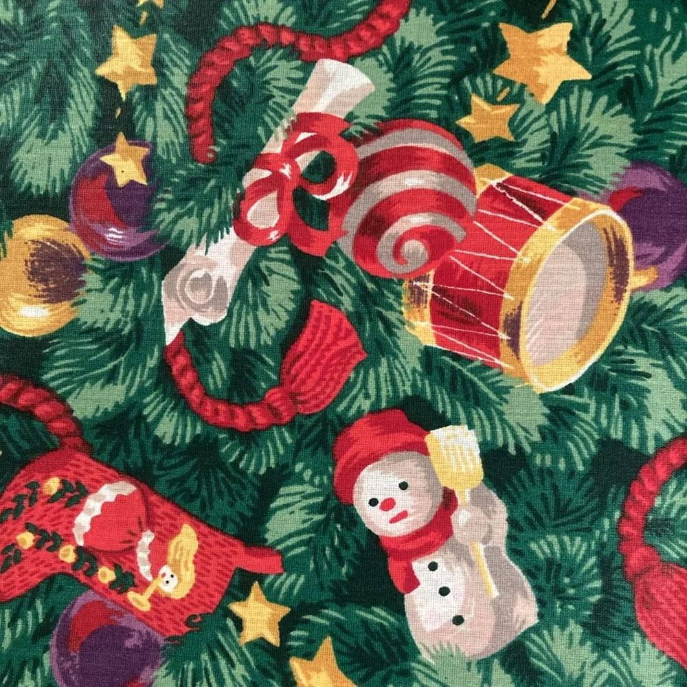 New Vintage 1990s Fabric Christmas Tablecloth Nutcracker Snowman Teddy Bear